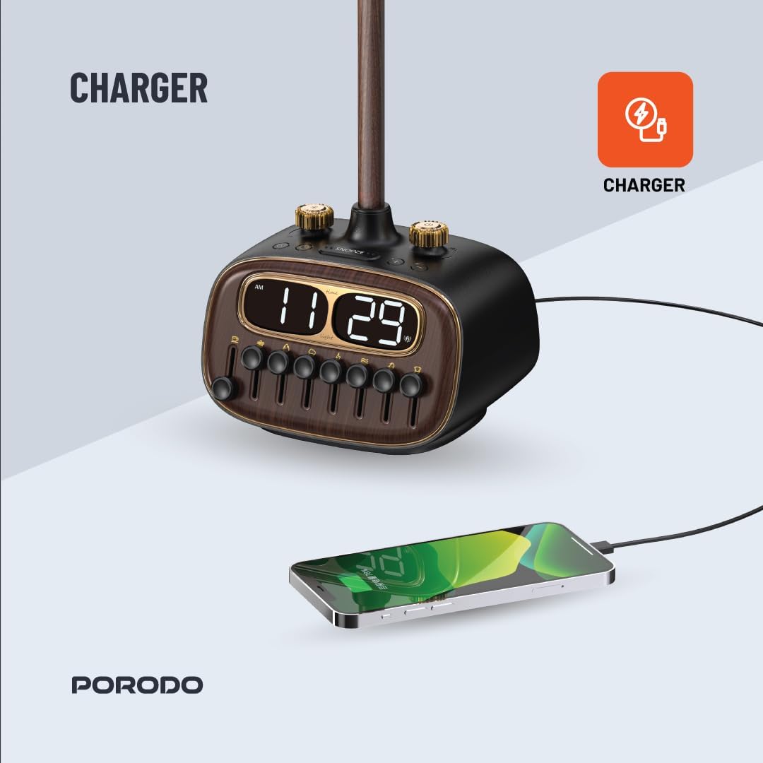 Porodo Retro Desk Lamp with Bluetooth Speaker & USB-A Charging Port