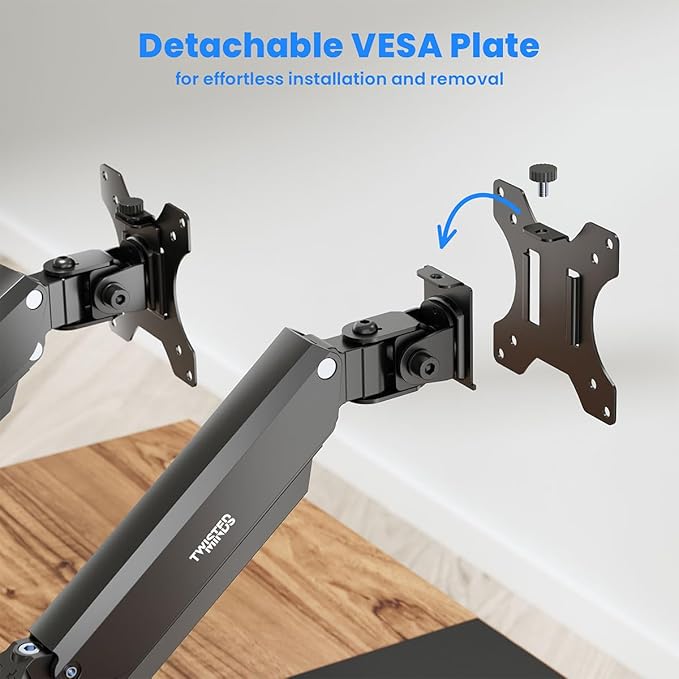 Twisted Minds TM 26 C012 Dual Monitor Arm – Compact Aluminum Gas Spring Mount for 17