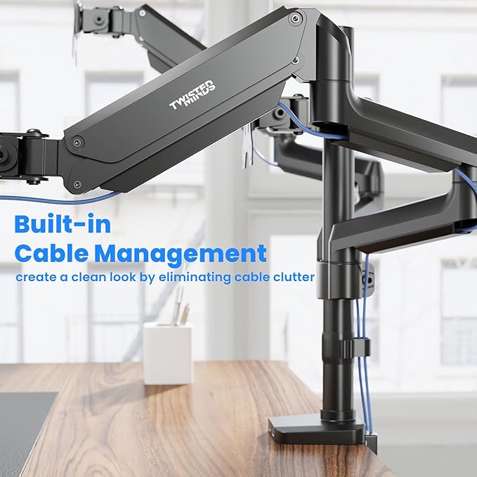 Twisted Minds TM 26 C018P Triple Monitor Arm – Pole-Mounted Aluminum Gas Spring Stand for 17”–27”