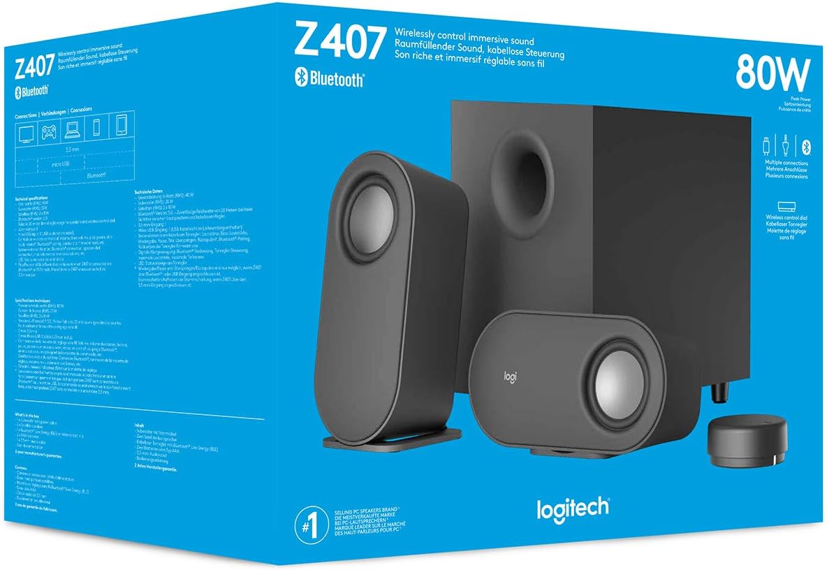 Logitech Z407 Bluetooth Computer Speakers with Subwoofer and Wireless control