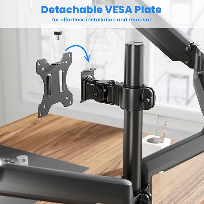 Twisted Minds TM 26 C018P Triple Monitor Arm – Pole-Mounted Aluminum Gas Spring Stand for 17”–27”