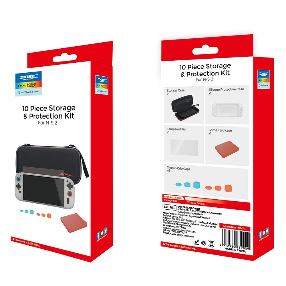 DOBE Nintendo Switch 2 10 in 1 Kit with Storage Bag Silicone Protective Cover Screen Protector Game Card Box - TNS-5111