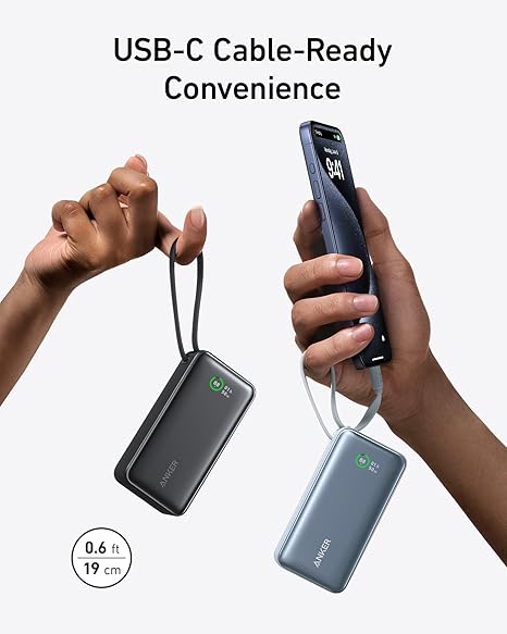 Anker Nano Power Bank, 10,000mAh Portable Charger with Built-in USB-C Cable, 30W-A1259H31