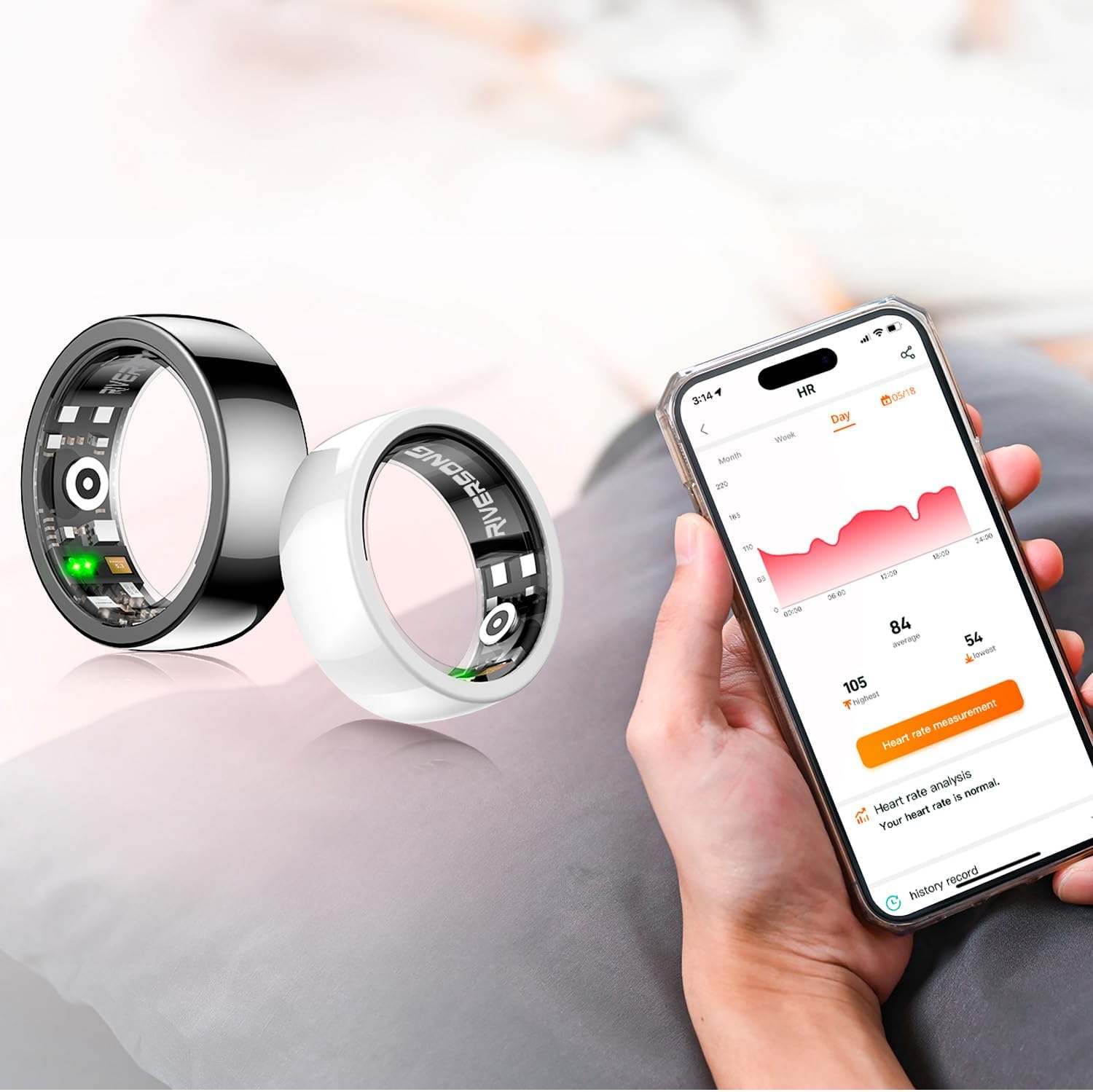 Riversong Smart Ring with Nano Ceramic Design, 24/7 Heart Rate & Sleep Monitor-Black