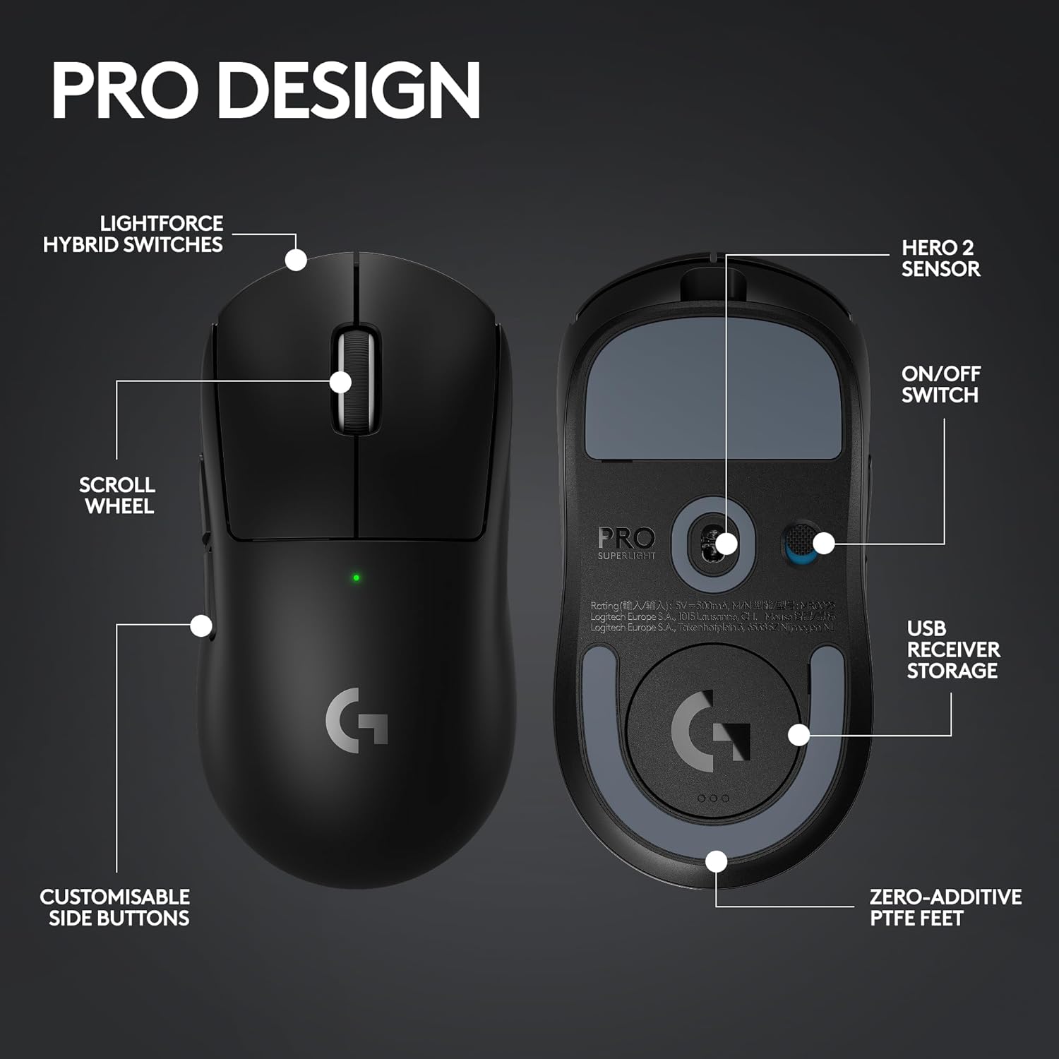 Logitech G PRO X SUPERLIGHT 2 LIGHTSPEED Wireless Gaming Mouse-Black