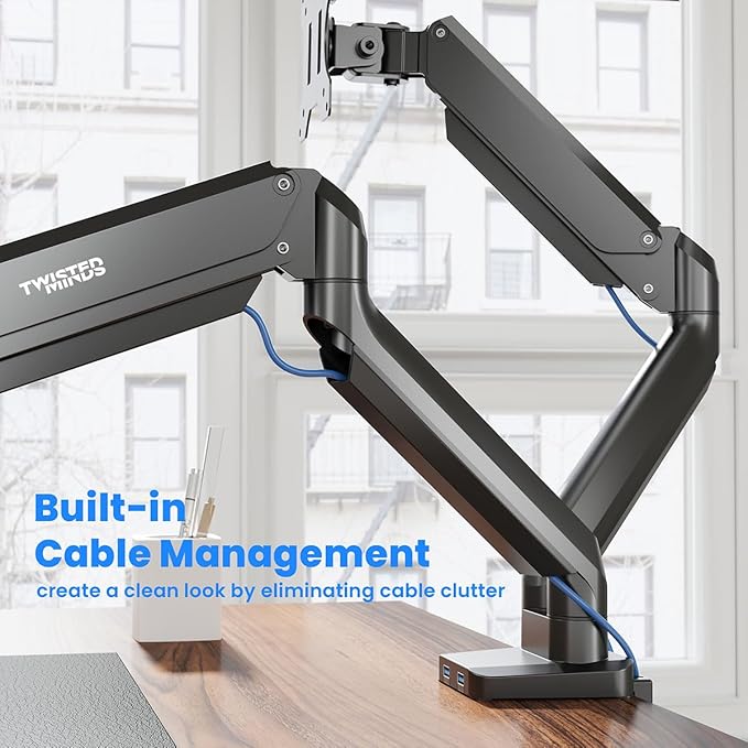 Twisted Minds TM 26 C012 Dual Monitor Arm – Compact Aluminum Gas Spring Mount for 17