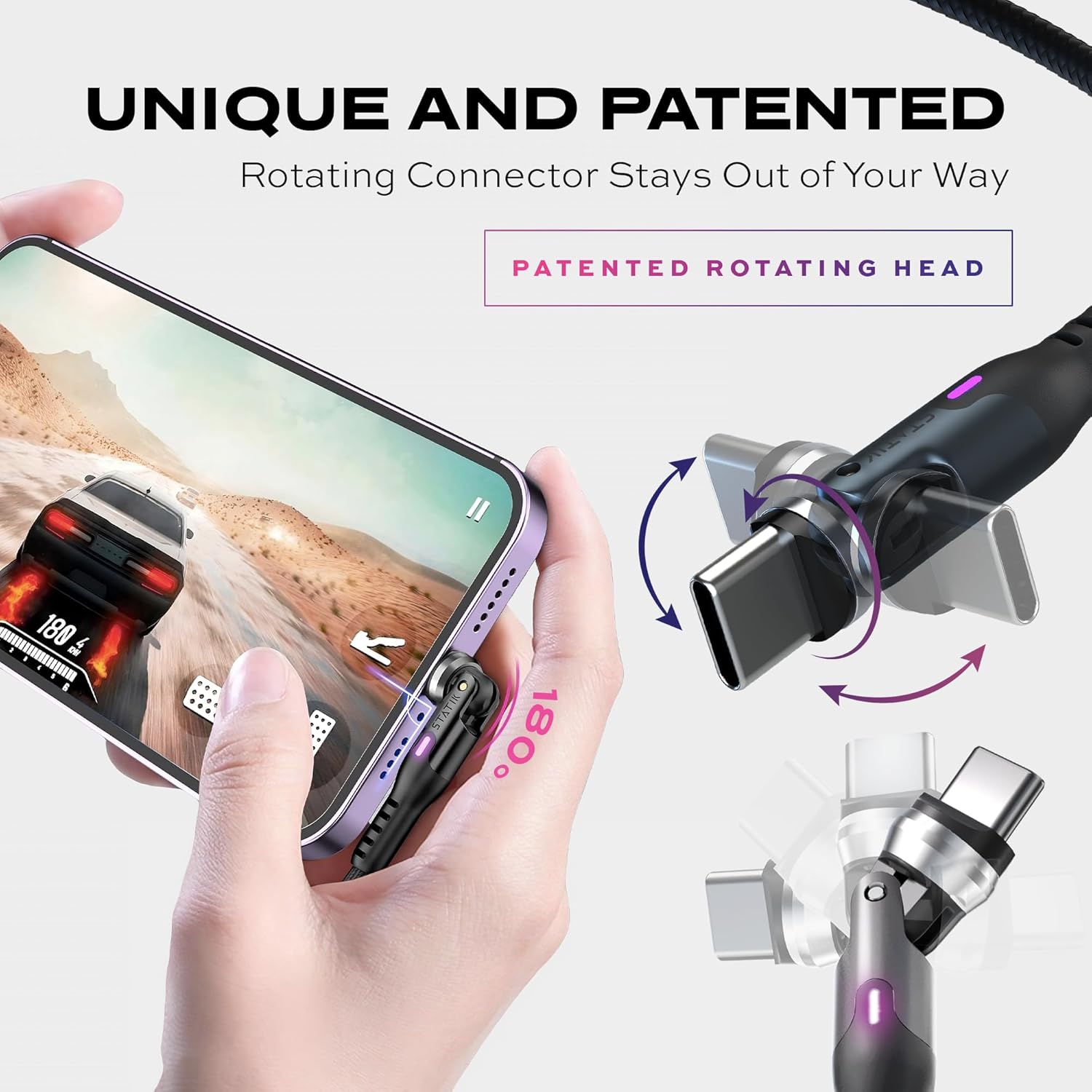 STATIK PowerPivot Pro 90 Degree Cable Fast Charging Cable Black - 2m