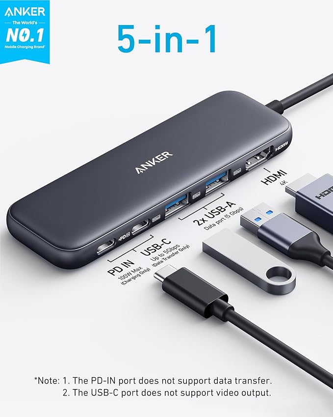 Anker USB C Hub 5-in-1 USBC to HDMI Splitter with 4K Display-A8355H11