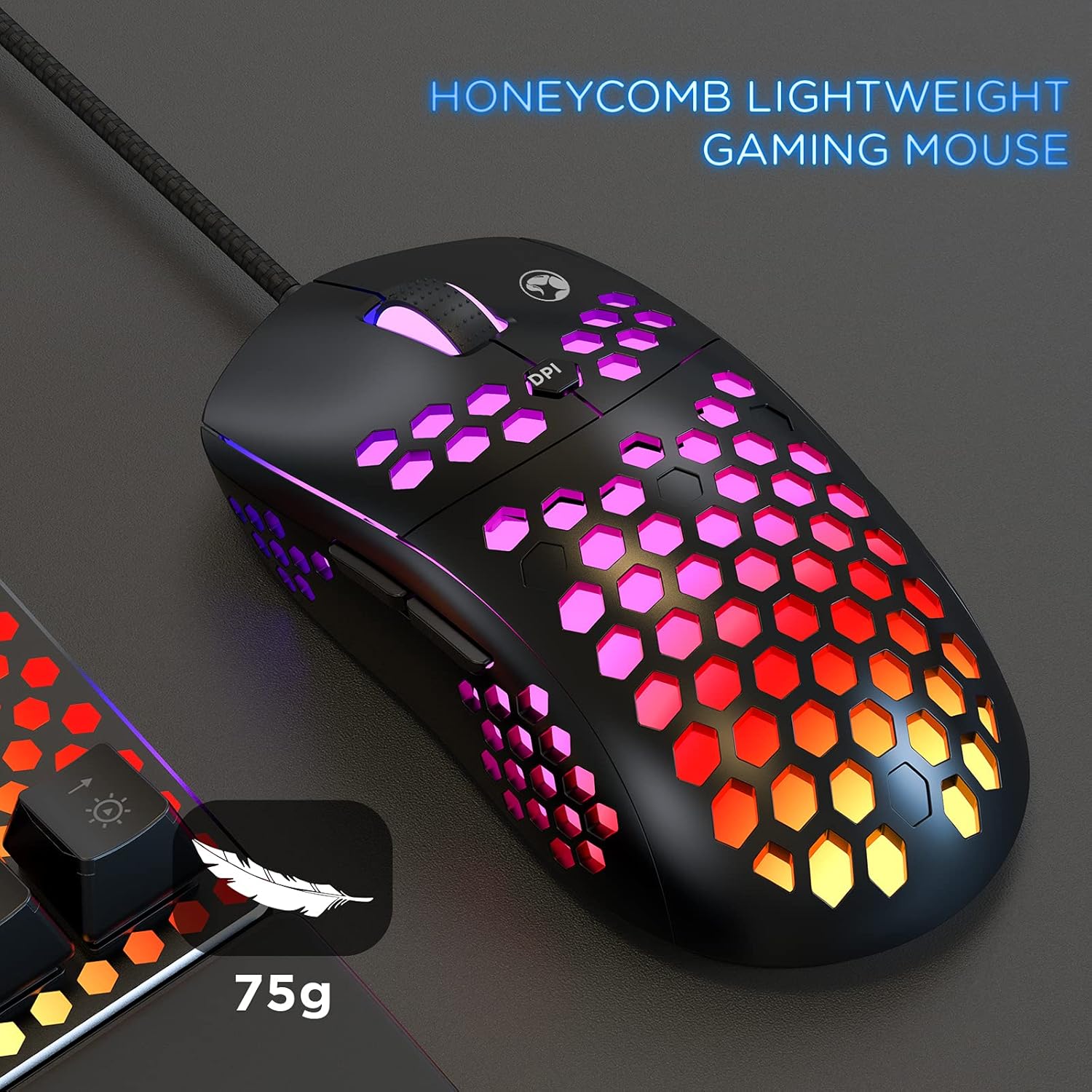 Marvo Honeycomb Gaming RGB Mechanical Keyboard & Mouse Combo, Wired Gaming Keyboard CM373
