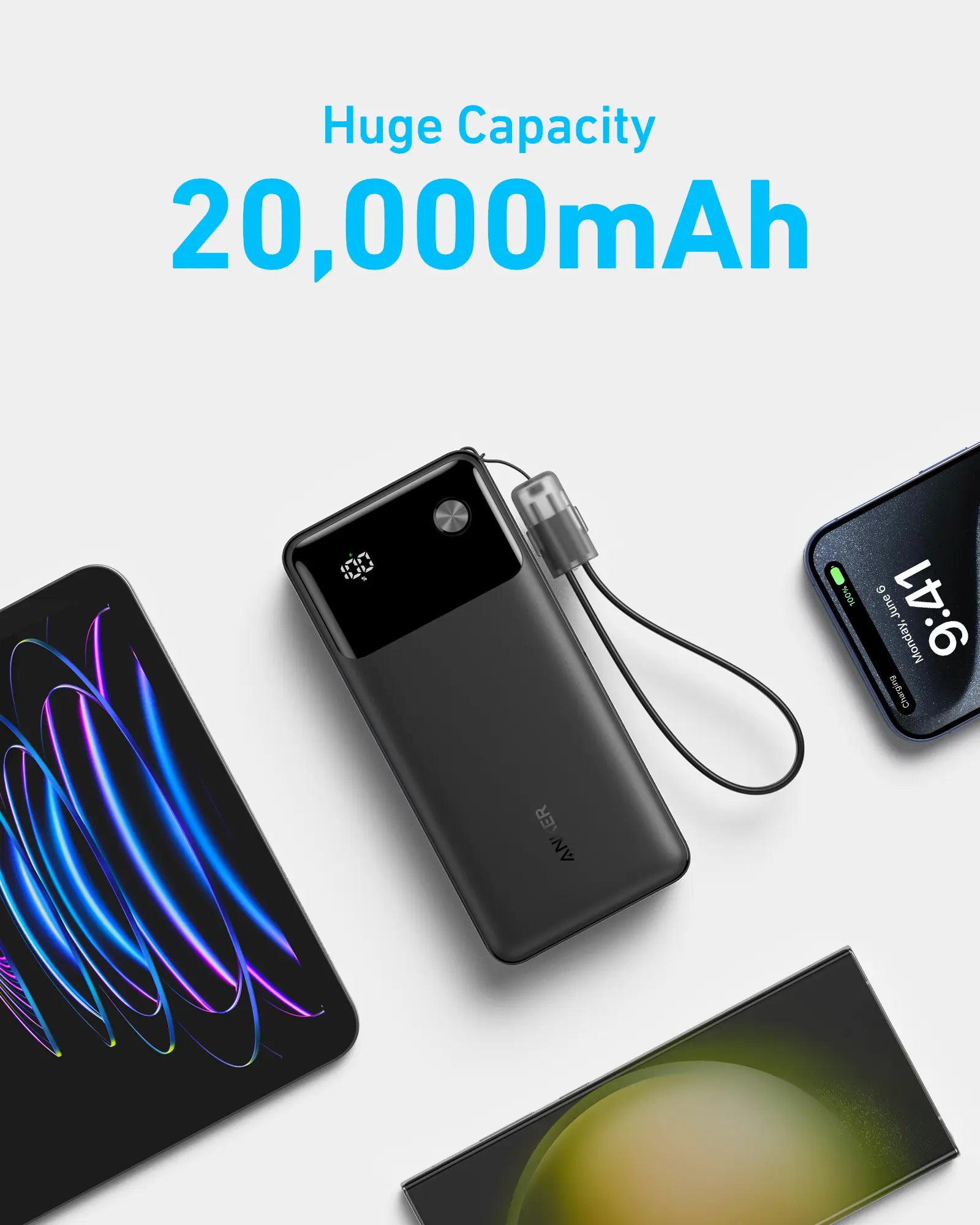 Anker Power Bank Powercore 20000mAh 30W Portable Charger with USB C Cable Lanyard - A1384H11
