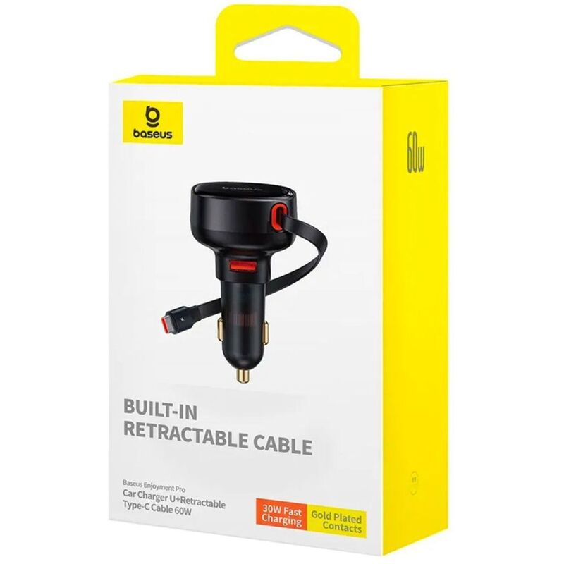 Baseus Enjoyment Pro Car Charger U+ Retractable Type-C Cable 60W