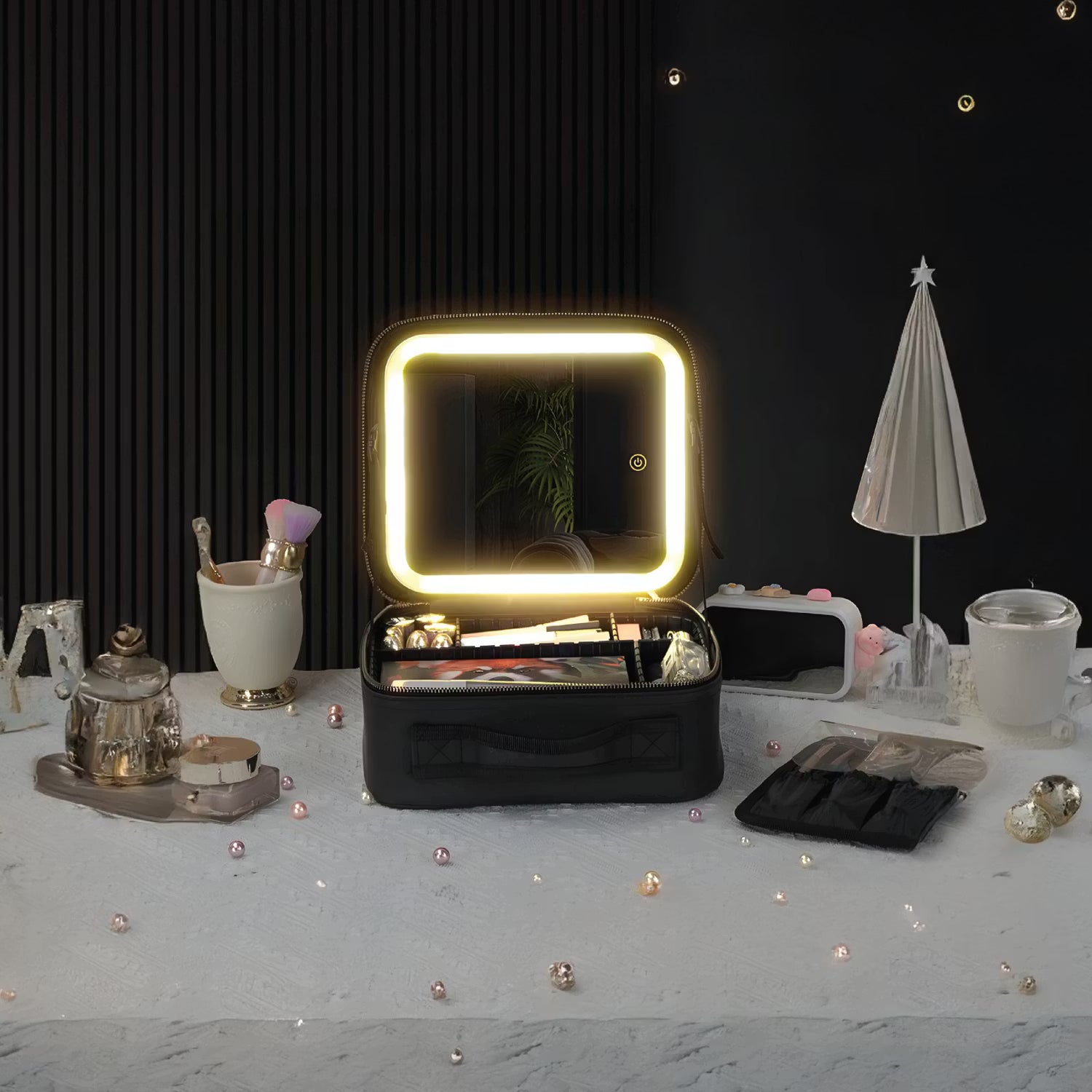 Green Lion Makeup Organizer with Lighted Mirror