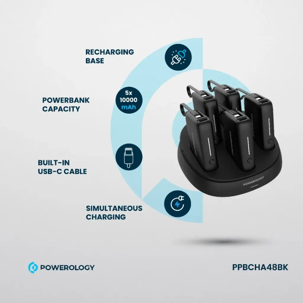 Powerology 5 in 1 10000mAh Power Bank Station PD-Black