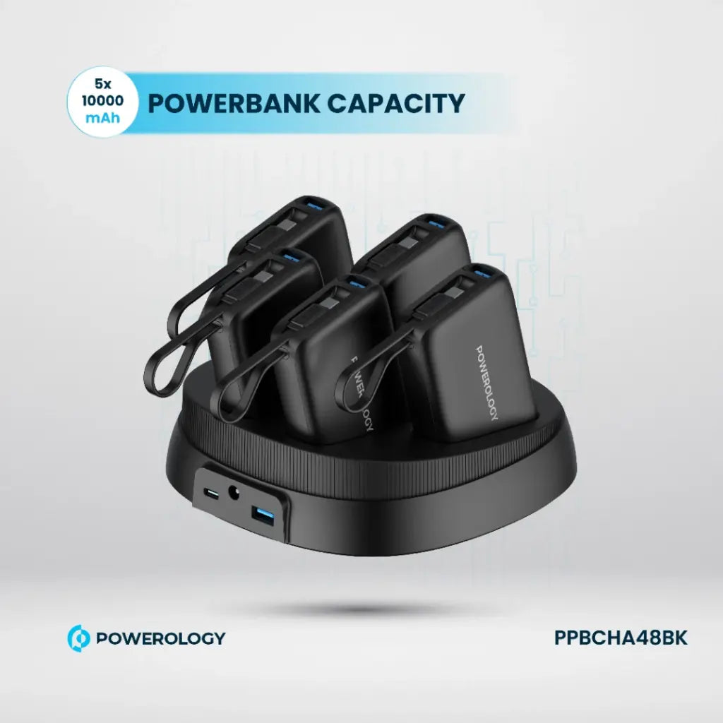 Powerology 5 in 1 10000mAh Power Bank Station PD-Black