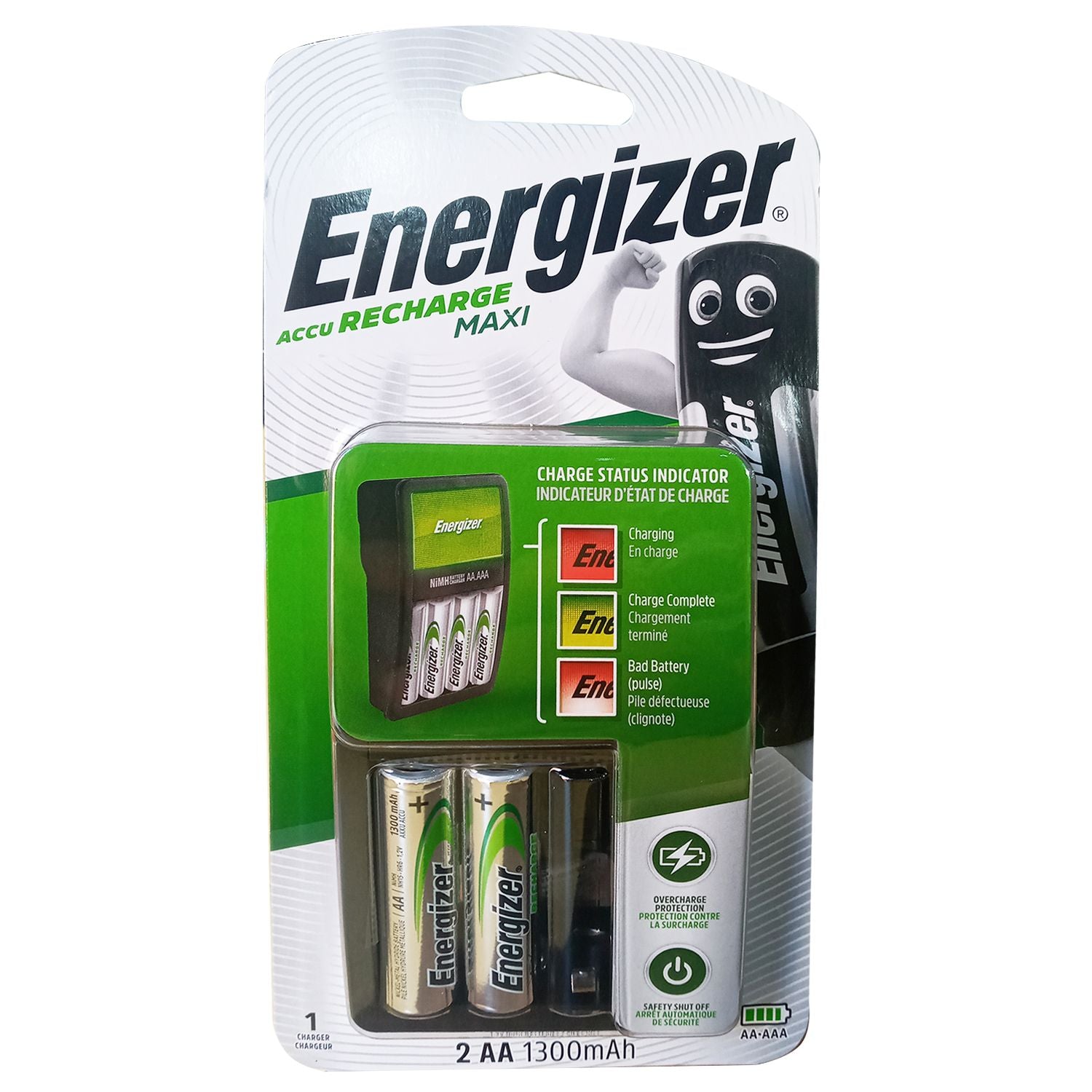 Energizer Recharge Maxi Charger UK & 2 AA Batteries, Combo Pack