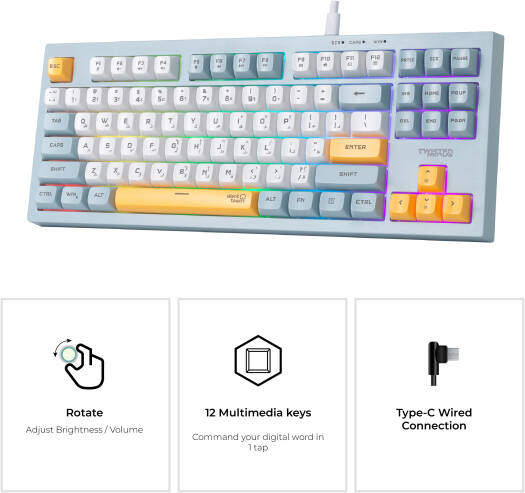 Twisted Minds 80% Spectrum Series Wired Membrane Keyboard, 87 Keys, English/Arabic Layout| TM-MK75-W