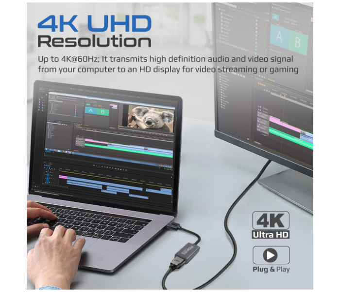 Promate Displayport To Hdmi Adapter With 4K Resolution Nylon Cable - Grey
