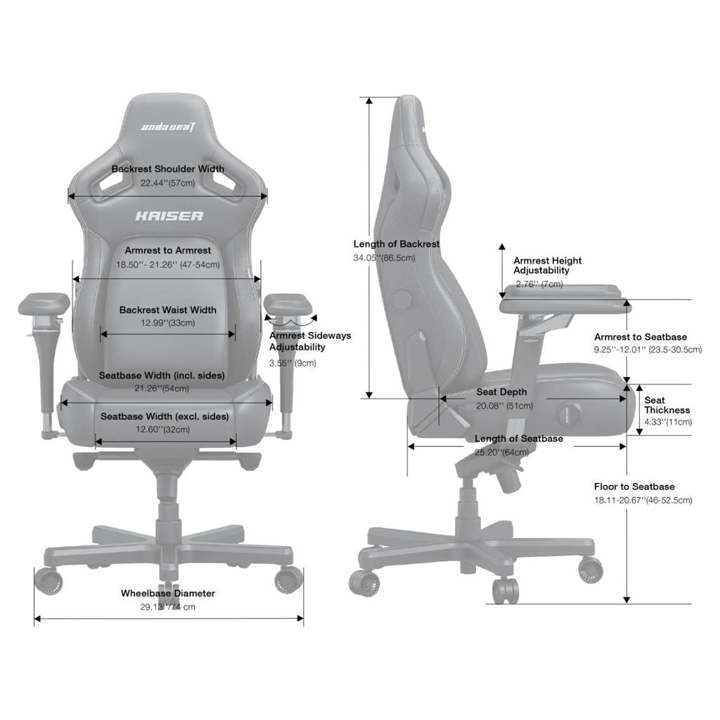 Anda Seat Kaiser 4 XL Premium Gaming Chair- Black AD12YDDC-XLL-20-B-PV/C