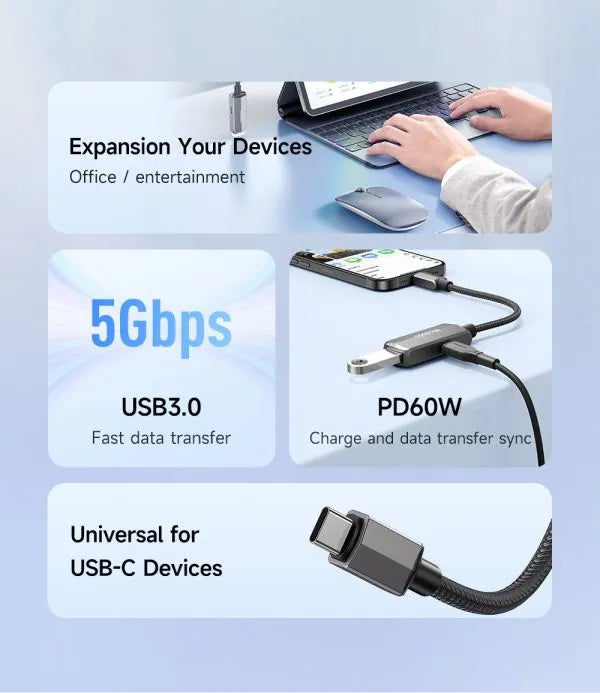 Mcdodo 2 in 1 60W Type-C to Type-C & USB-A Adapter - CA-283