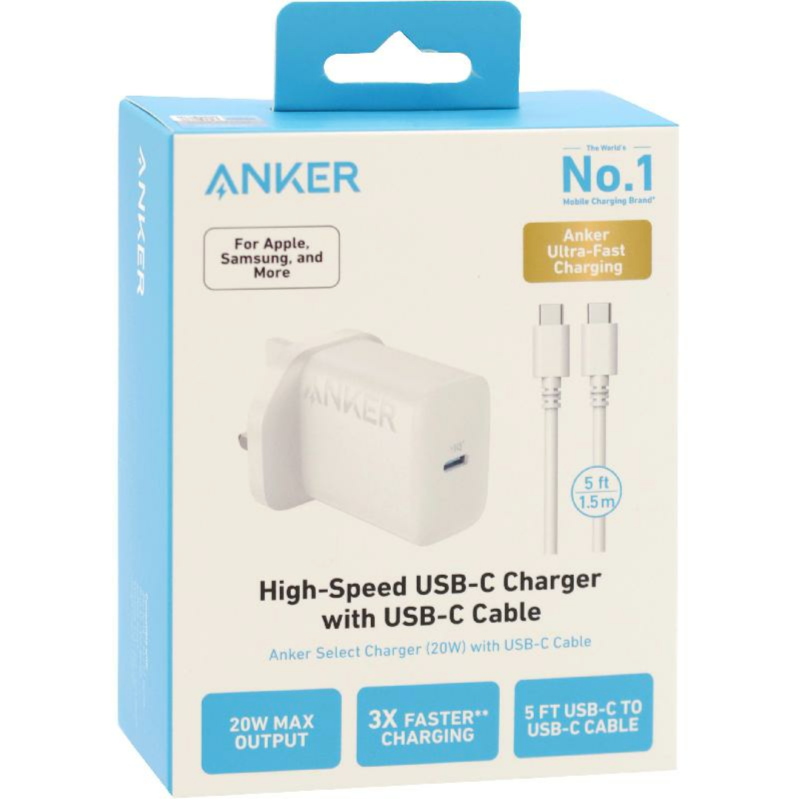 Anker 20W USB-C High Speed Charger With USB-C Cable 1.5m - B2347