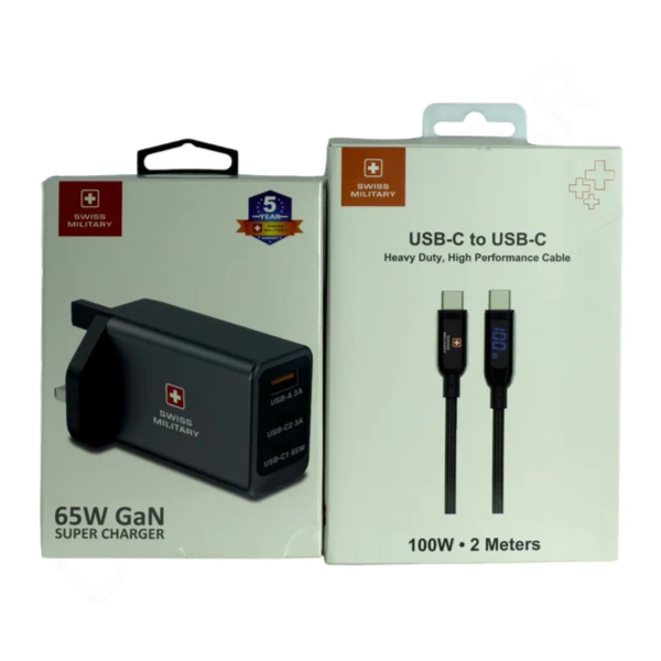 Swiss Military 65W GaN Super Charger with 2 USB C and 1 USB A output