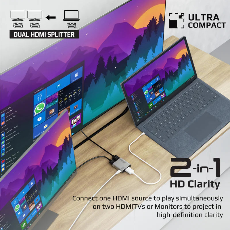 Promate 4K@60Hz HDMI Splitter with Dual HDMI Output - MediaSplit-C2