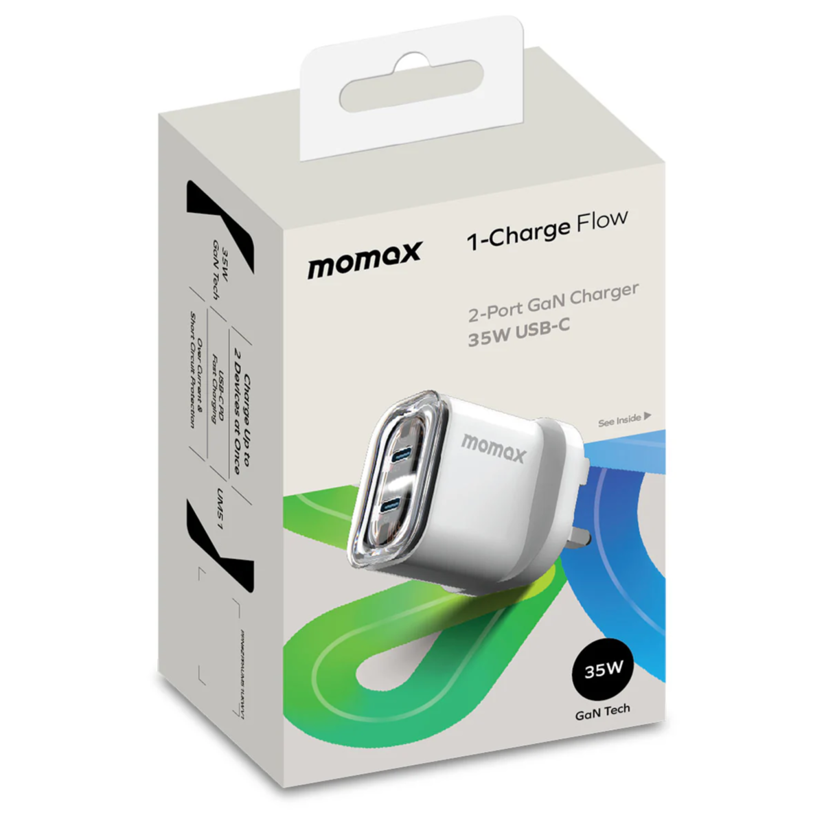 Momax 1-Charge Flow PD 35W GaN Wall Charger 2 ports - White