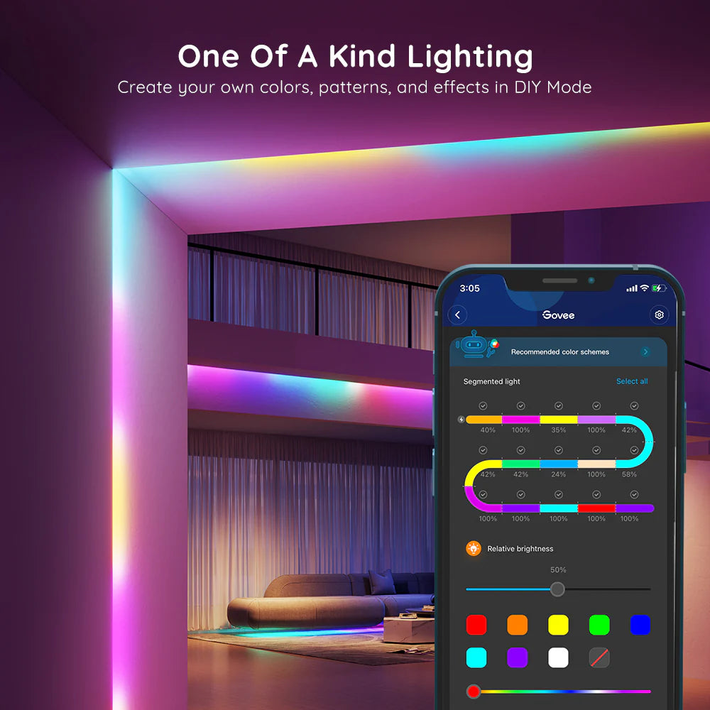 Govee RGBIC Basic Wi-Fi + Bluetooth LED Strip Lights 16.4ft - H618A