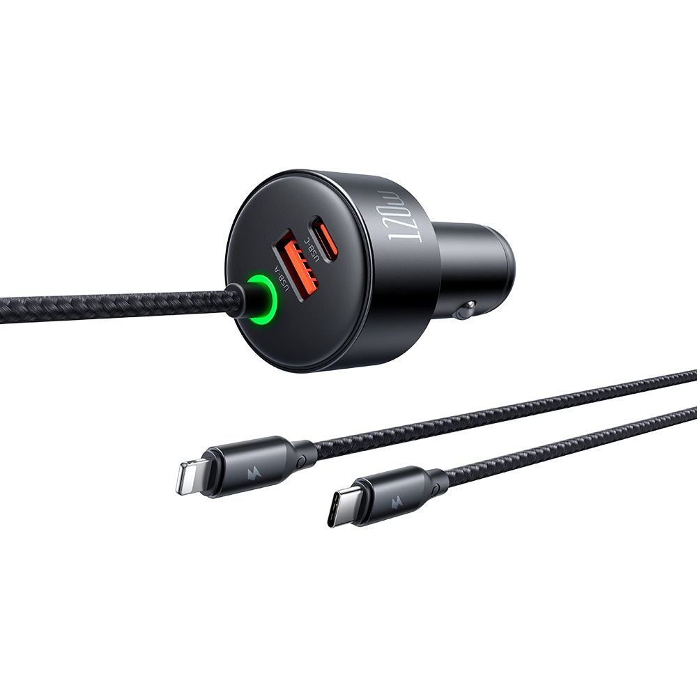 Mcdodo 120W 4-in-1Retractable Car Charger |  USB-C and Lightning retractable cables| CC-037