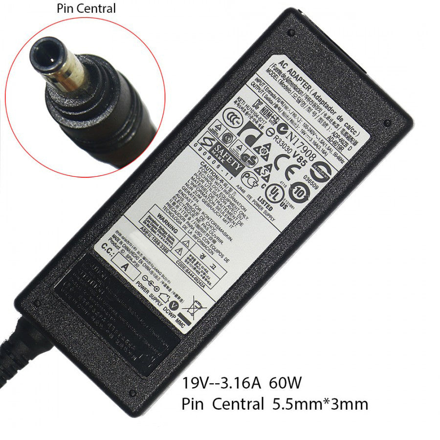 Samsung Laptop Charger 19V 3.16A (5.5mm 3.0mm)