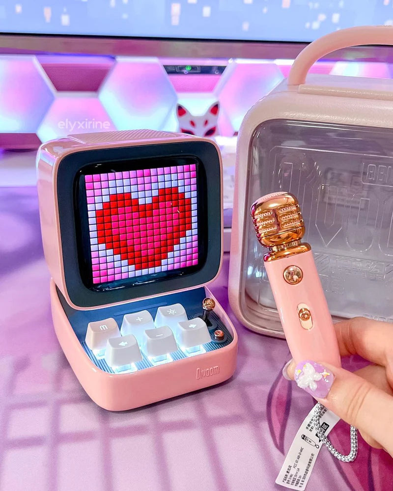 Divoom Ditoo-Mic Mini Karaoke Machine Pixel Art Bluetooth Speaker-Pink