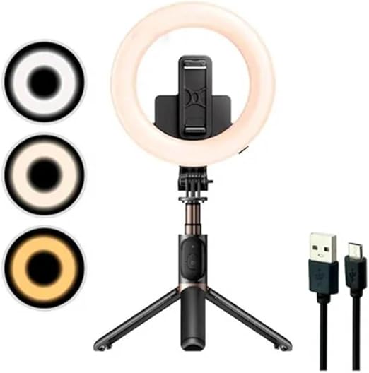 YESIDO SF12 Portable Telescopic Phone Holder Tripod Selfie Stick with Ring Fill Light