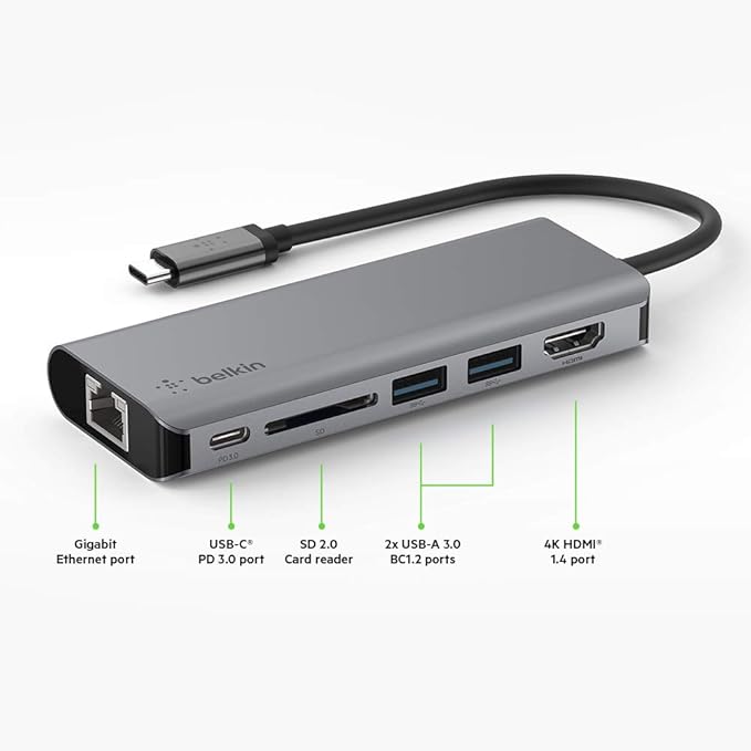 Belkin USB C Hub, 6-In-1 Multiport Adapter