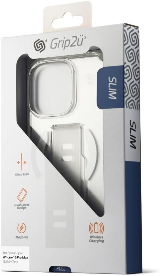 Grip2U Slim iPhone 16 Pro Max Magsafe Grip Case - Clear