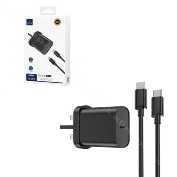 WIWU wall charger Wi-U001 PD 20W 1x USB-C black + cable USB-C-USB-C