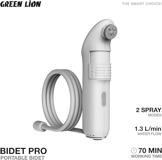 Green Lion Rechargeable Bidet Pro, A Lightweight & Waterproof Bidet Perfect For Travel, 2 Spray Modes