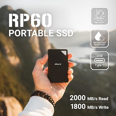PNY RP60 1TB Portable SSD - Up to 2000MB/s, USB-C, USB 3.2 Gen2x2