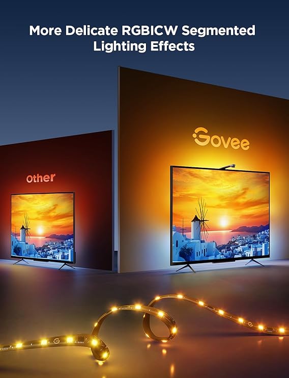 Govee TV Backlight 3 Lite with Fish-Eye Correction Function Sync to 55-65 Inch TVs, , Voice and APP Control, Adapter