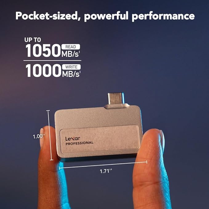 Lexar Professional Go 1TB Portable SSD,, Up to 1050MB/s Reading, USB 3.2 Gen 2 |silver