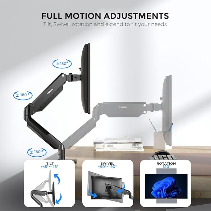 Twisted Minds TM-26-C06 Single Monitor Arm – Premium Aluminum Gas Spring Mount for 17”–32” Screens