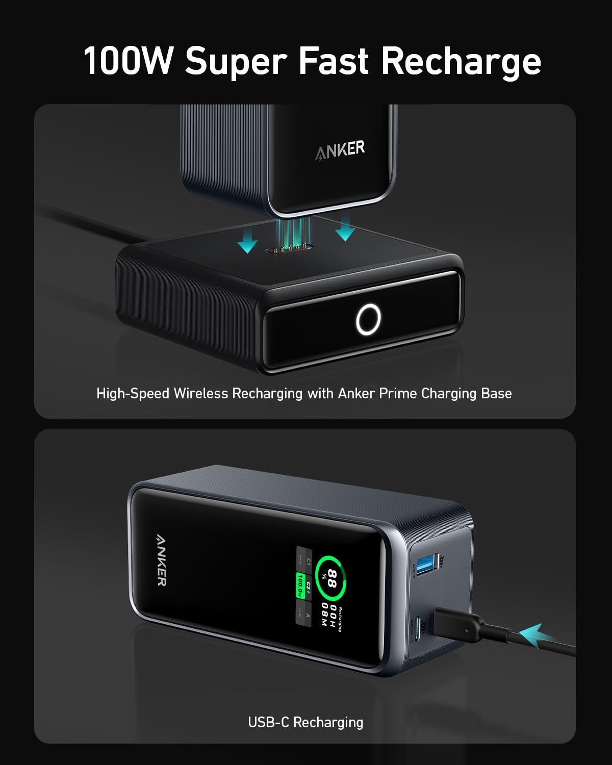 Anker Charging Base, 100W Fast Charging with 4 Ports, for Anker Prime Power Bank, Compatible with iPhone 16/16 Plus/16 Pro/16 Pro Max,15/14/13 Series,Samsung, and More(Power Bank Not Included)
