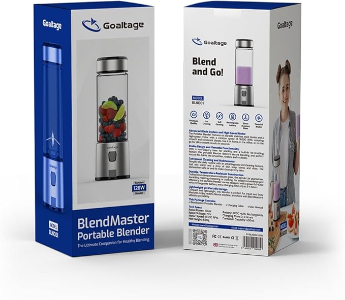 Goaltage BLND01 BlendMaster Portable Blender with Powerful Ice-Crushing Blades, Rechargeable Battery