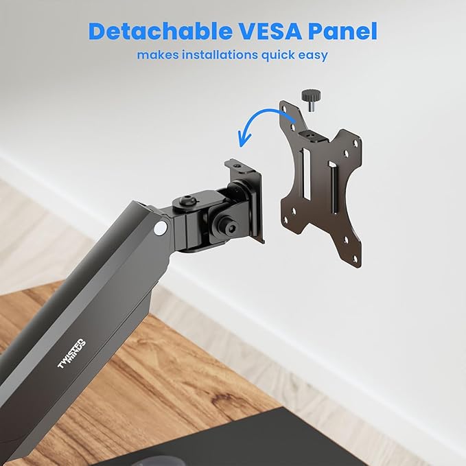 Twisted Minds TM-26-C06 Single Monitor Arm – Premium Aluminum Gas Spring Mount for 17”–32” Screens