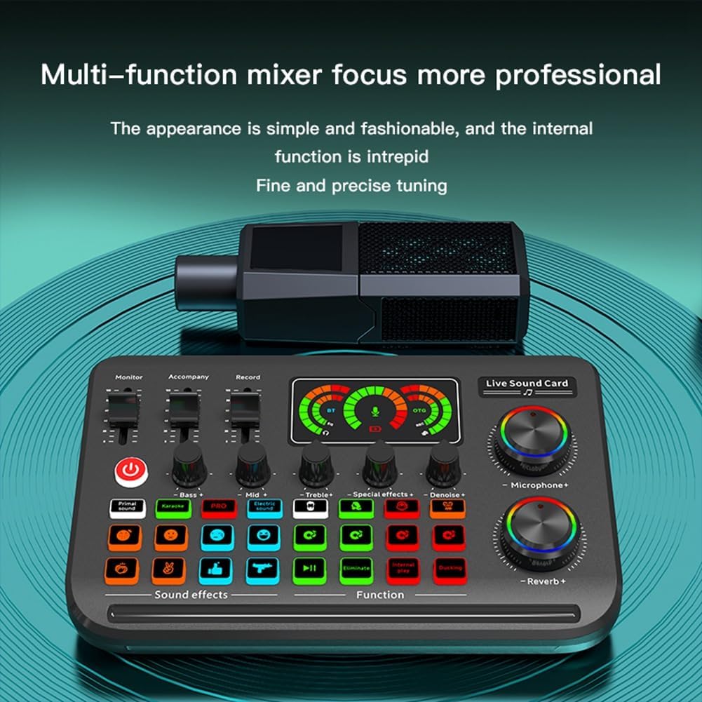 Live Sound Card Recording Singing Sound Card Mixer BT Wireless Plug and Play Intelligent Noise Reduction Rechargeable Battery