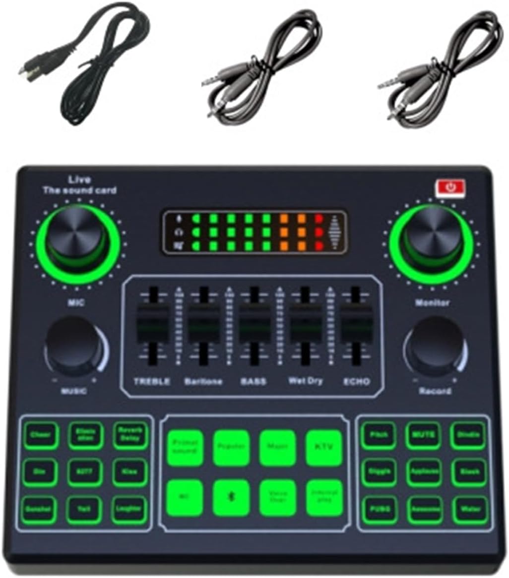 V9SJ Sound Mixer Live Sound Card with Colorful Lighting Live Sound Card for Multiple Devices PC and Phones