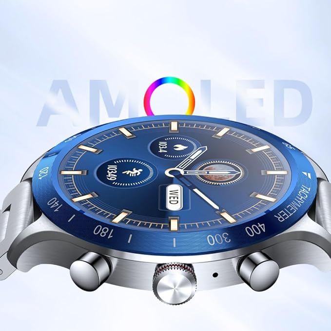 RIVERSONG Motive 9 Max Smart Watch with Bluetooth Calling, 1.43” AMOLED Display, Stainless Steel Bracelet, 100+ Sports Modes
