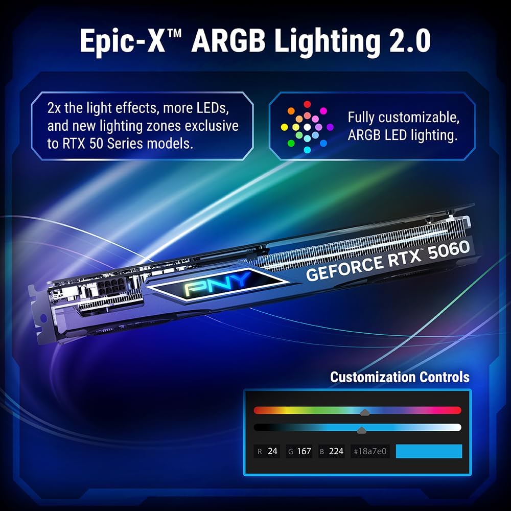 PNY NVIDIA GeForce RTX 5060 8GB ARGB Overclocking Triple Fan Graphics Card