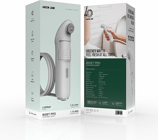 Green Lion Rechargeable Bidet Pro, A Lightweight & Waterproof Bidet Perfect For Travel, 2 Spray Modes