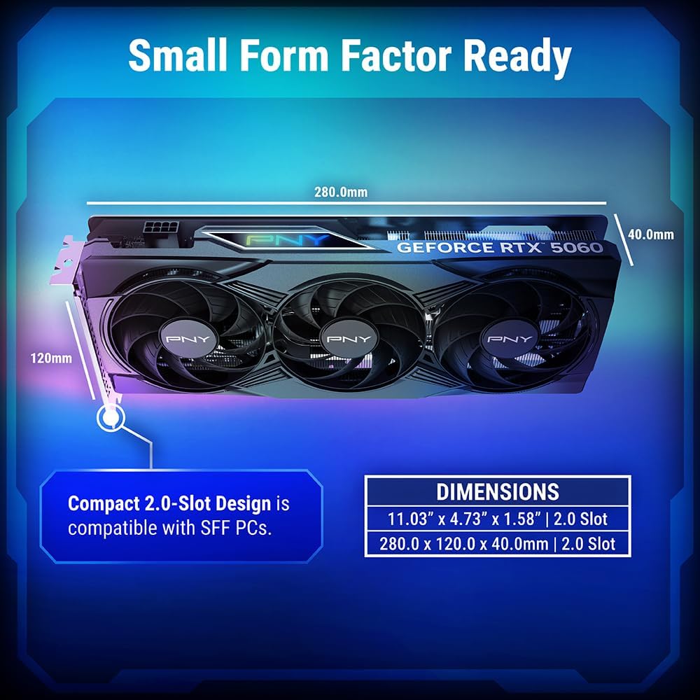 PNY NVIDIA GeForce RTX 5060 8GB ARGB Overclocking Triple Fan Graphics Card