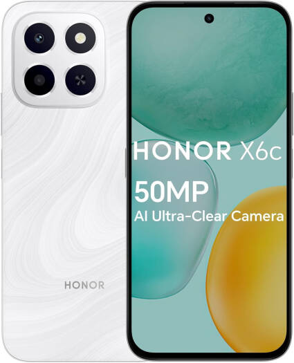 Honor X6c 4G Smartphone, 6GB RAM, 128GB Storage, Moonlight White